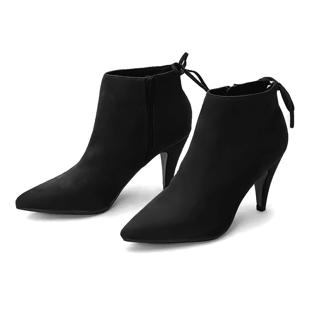 Women Black Faux Suede Pointed Toe Stiletto Ankle Booties Side Zip Size 9